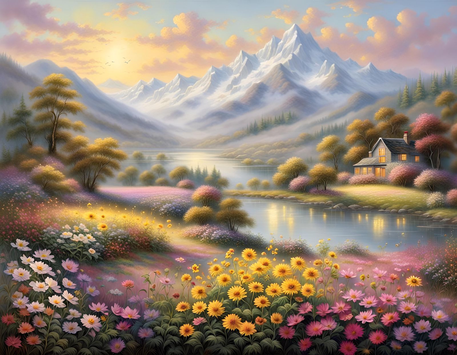 Lush Meadow Landscape in Ethereal Fantasy Style