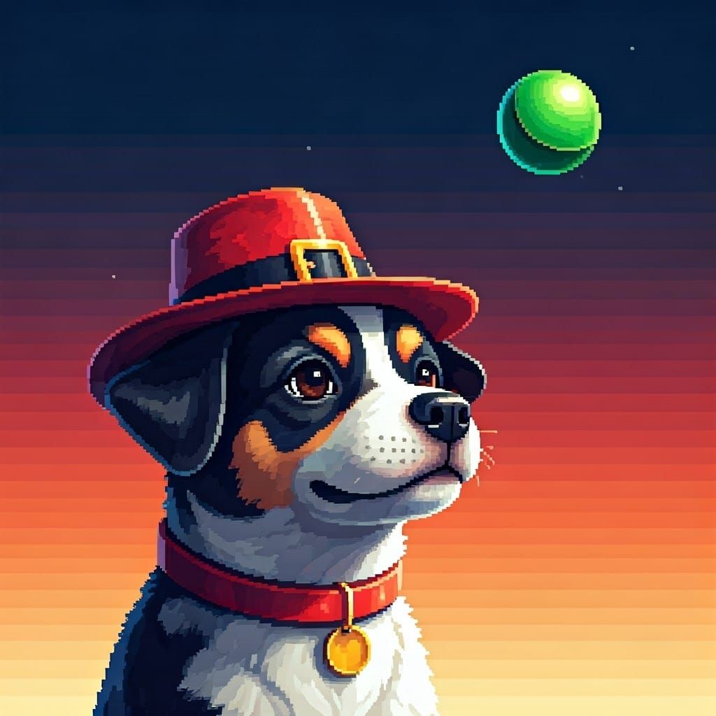 Dog Playing with Ball in 16-bit Pixel Art