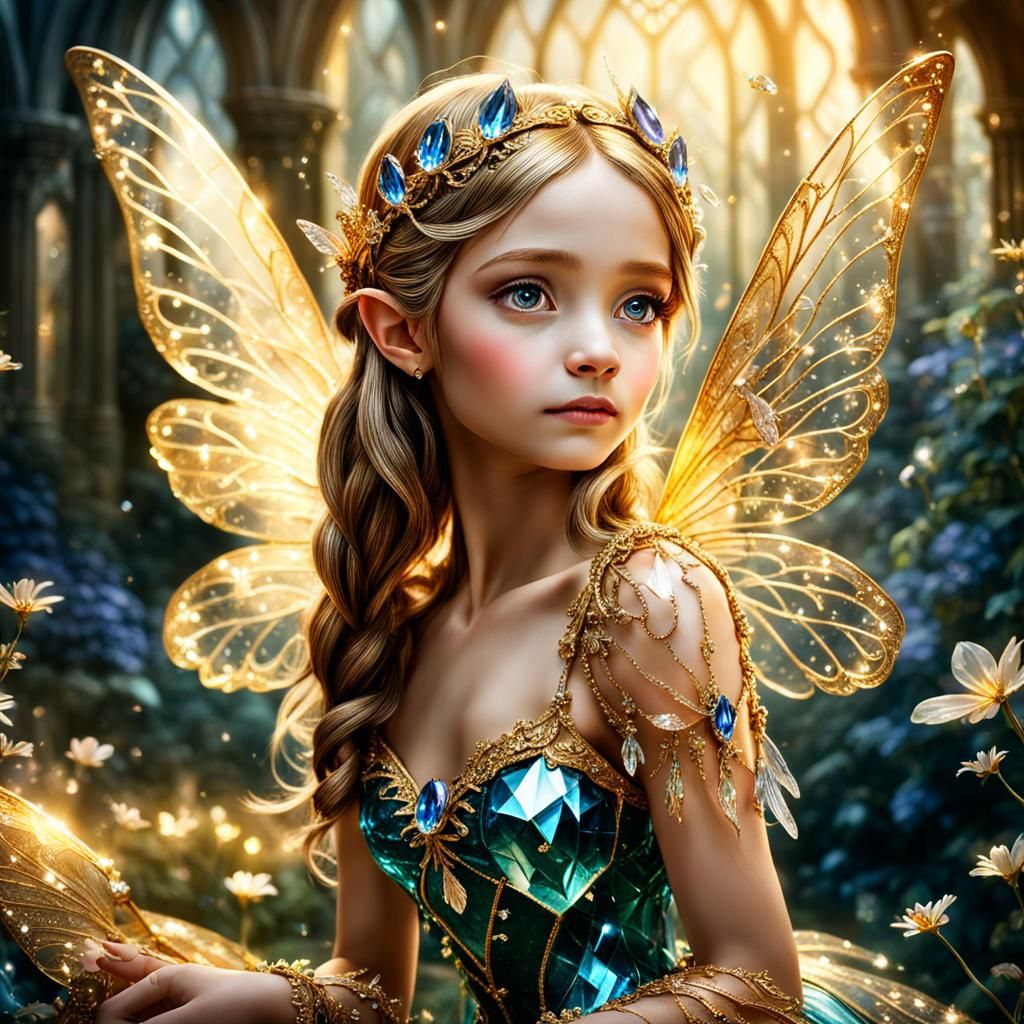Fairy with Crystal Wings in Golden Fairytale