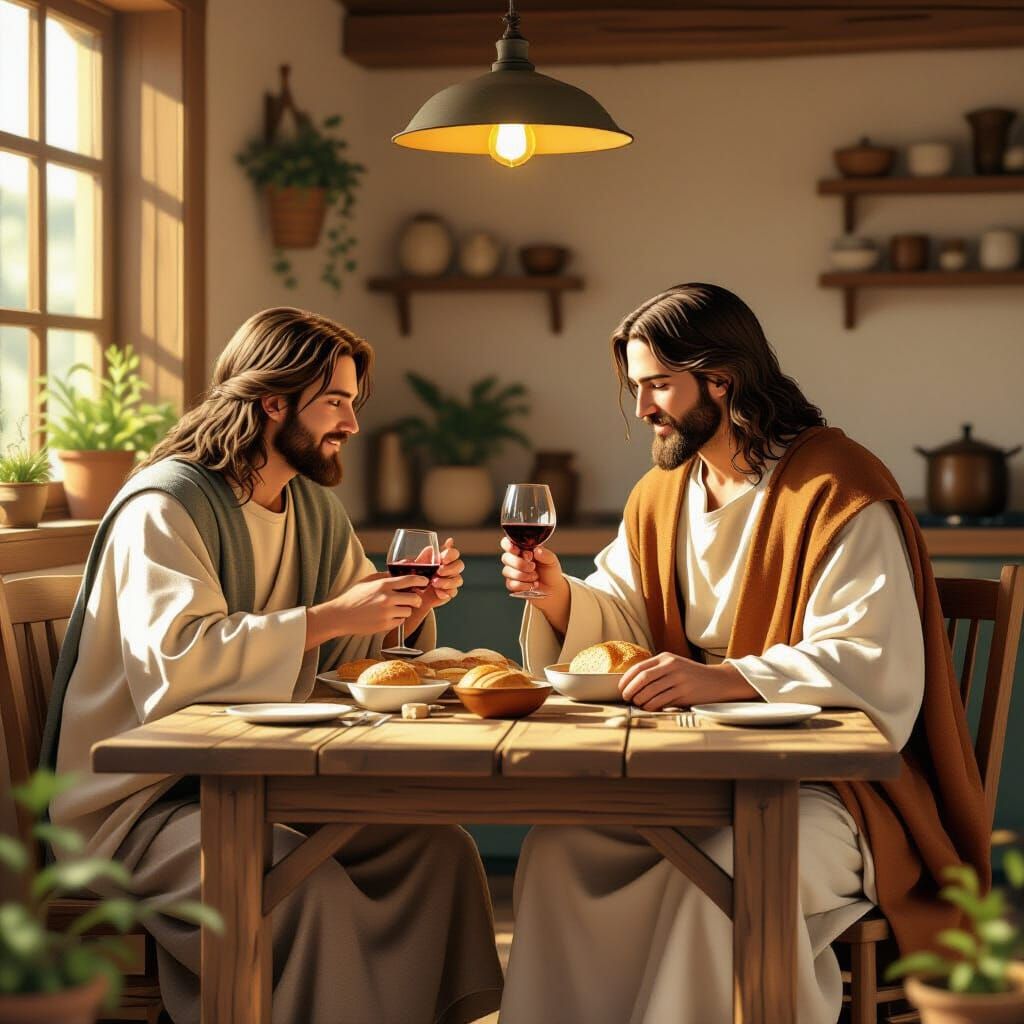 Me and jesus sitting at table eating