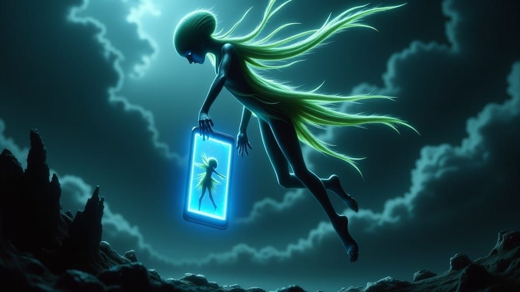 Falling Alien Captures Infinite Selfie in Surreal Style