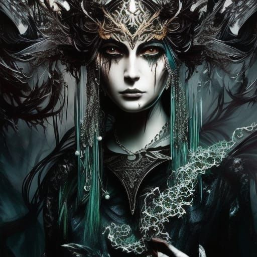 Monochromatic Warlock in Dark Fantasy Splash Art Style