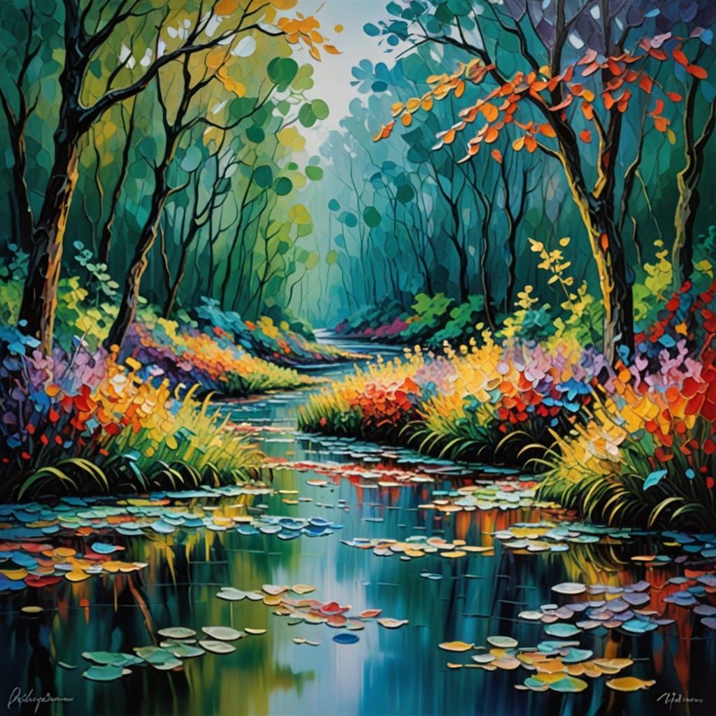 Neo-Impressionist Acrylic Sculpture in Misty Landscape