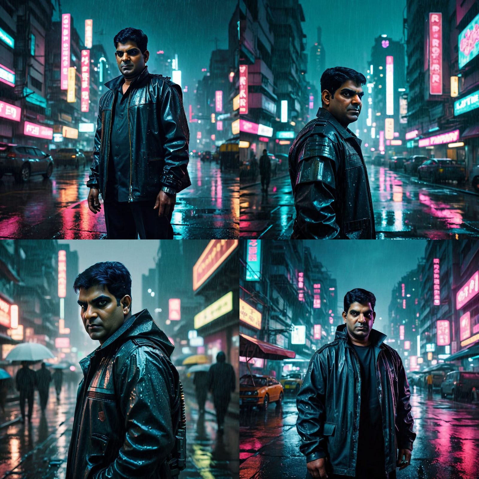 Cyberpunk Protagonist in Rainy City - Cinematic Film Still