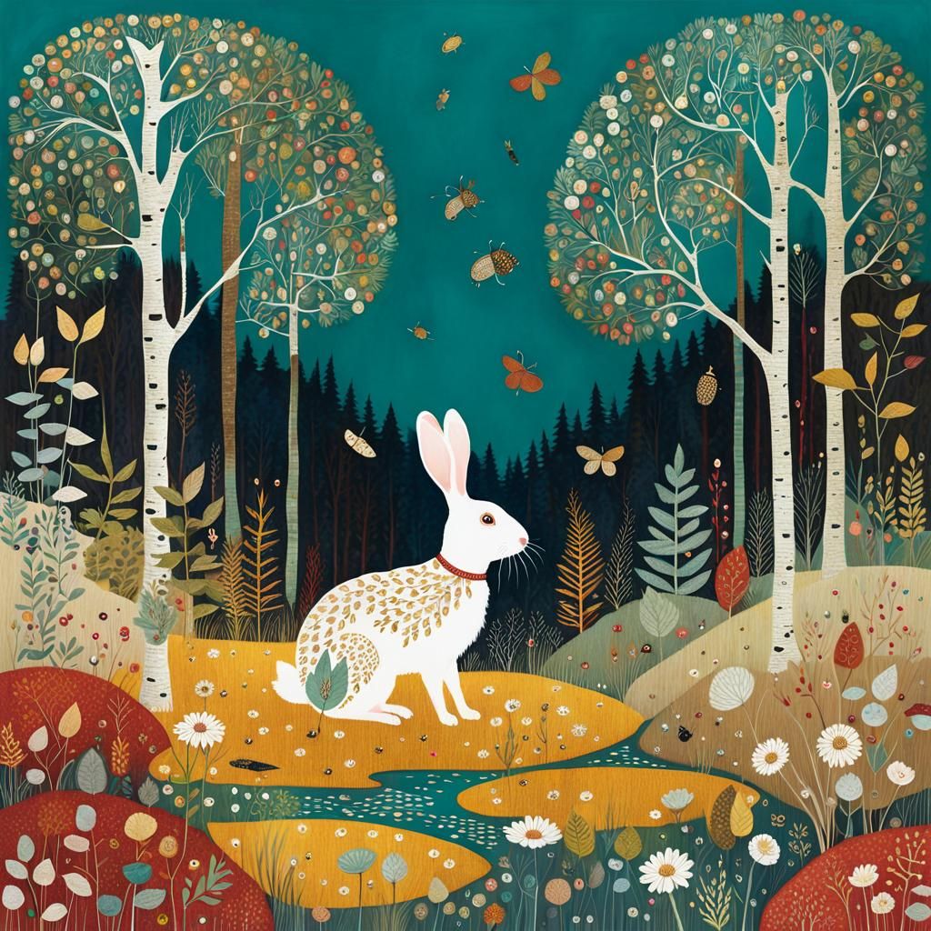 Autumnal Rabbit in Forest Illustration