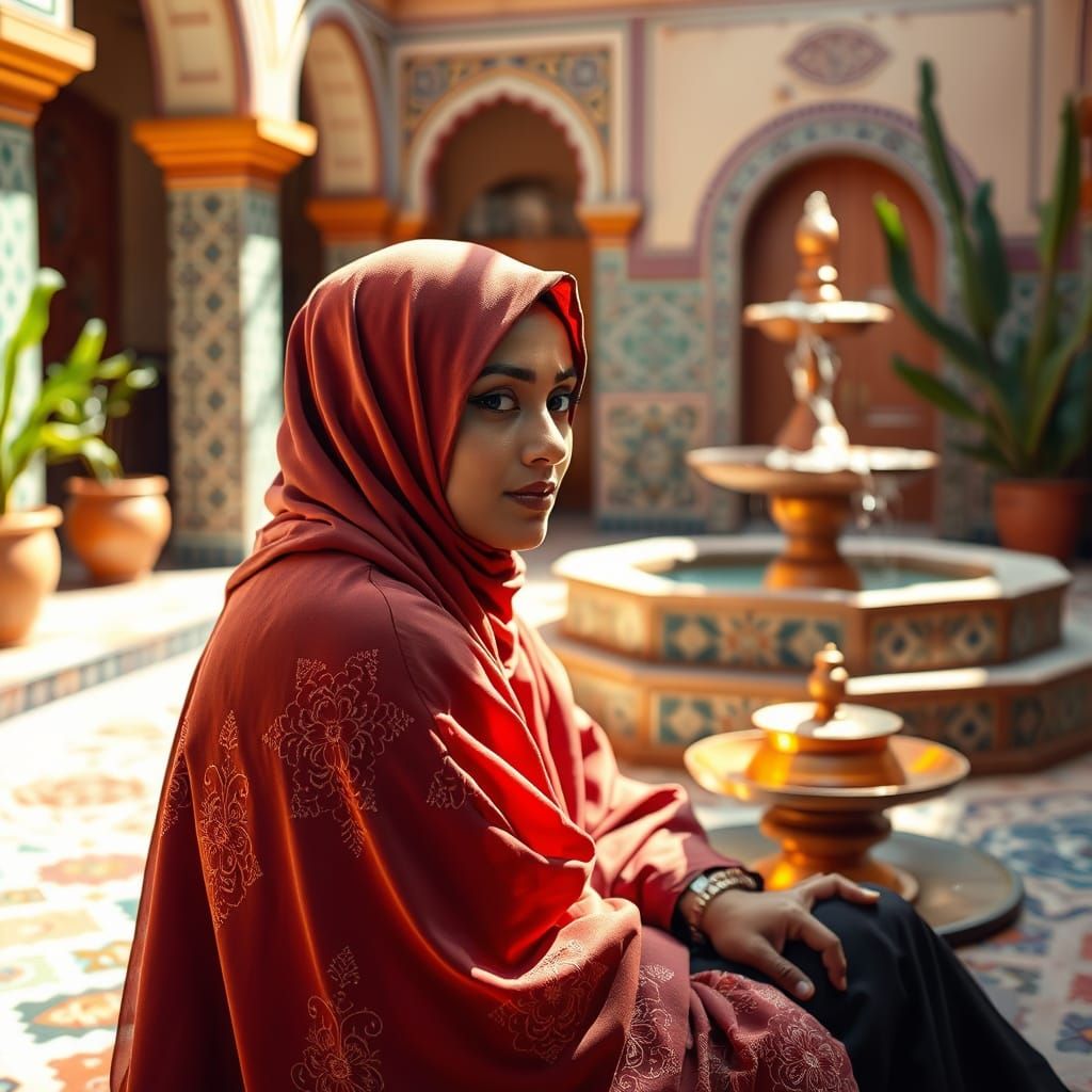 Serene Muslim Woman in Moroccan Courtyard