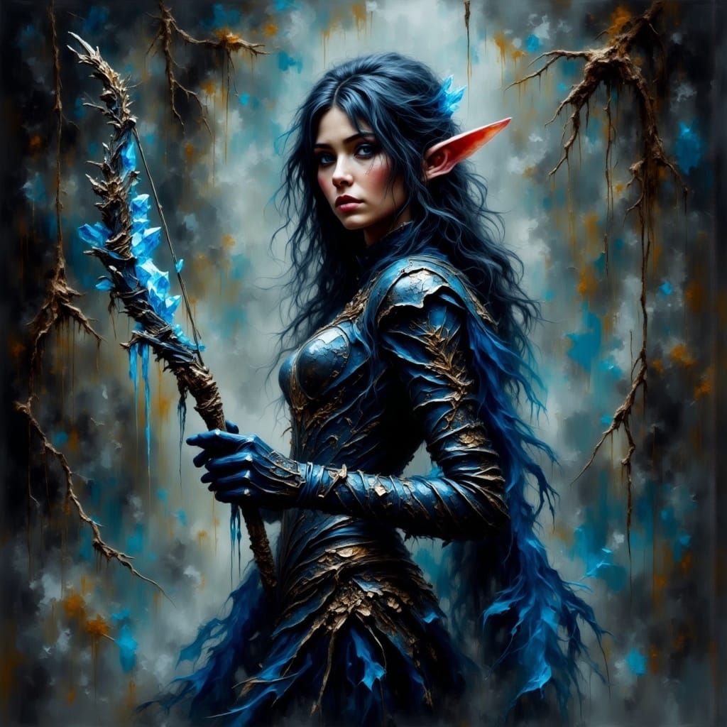 Sapphire Dark Elf Enveloped in Ethereal Light