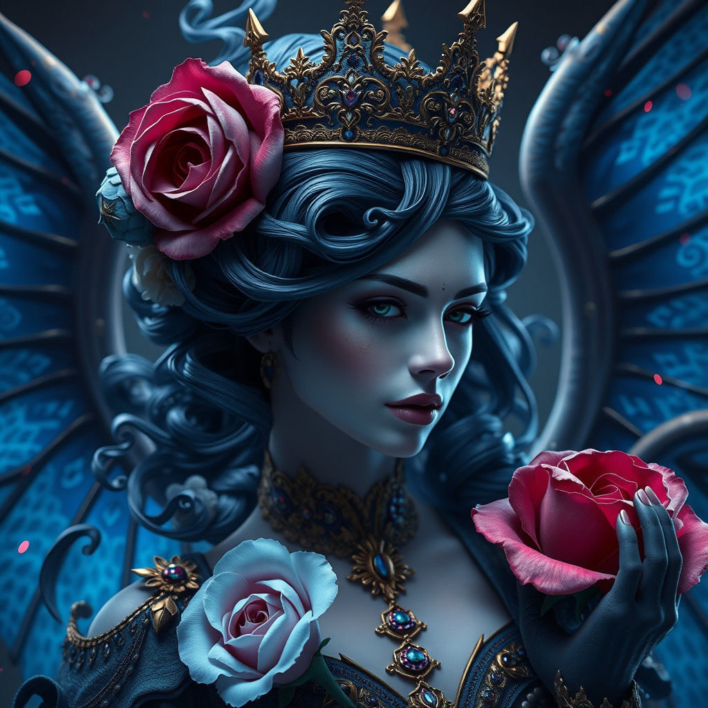 Blue and Black Rose Queen: Detailed Matte Painting