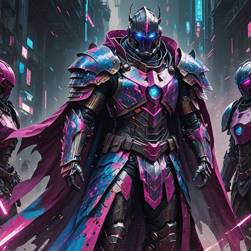 Cyberpunk Knight in Intricate Plate Armor