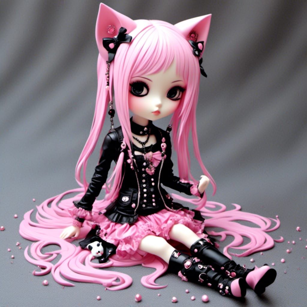 Anime Catgirl with Goth Punk Metalhead Style