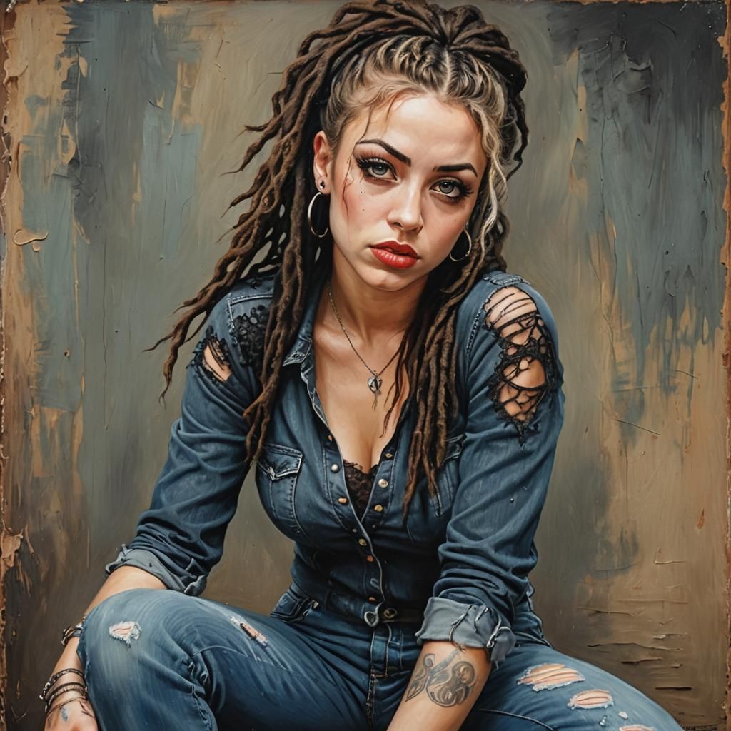 Expressive Woman in Pin-Up Pose as Oil Painting