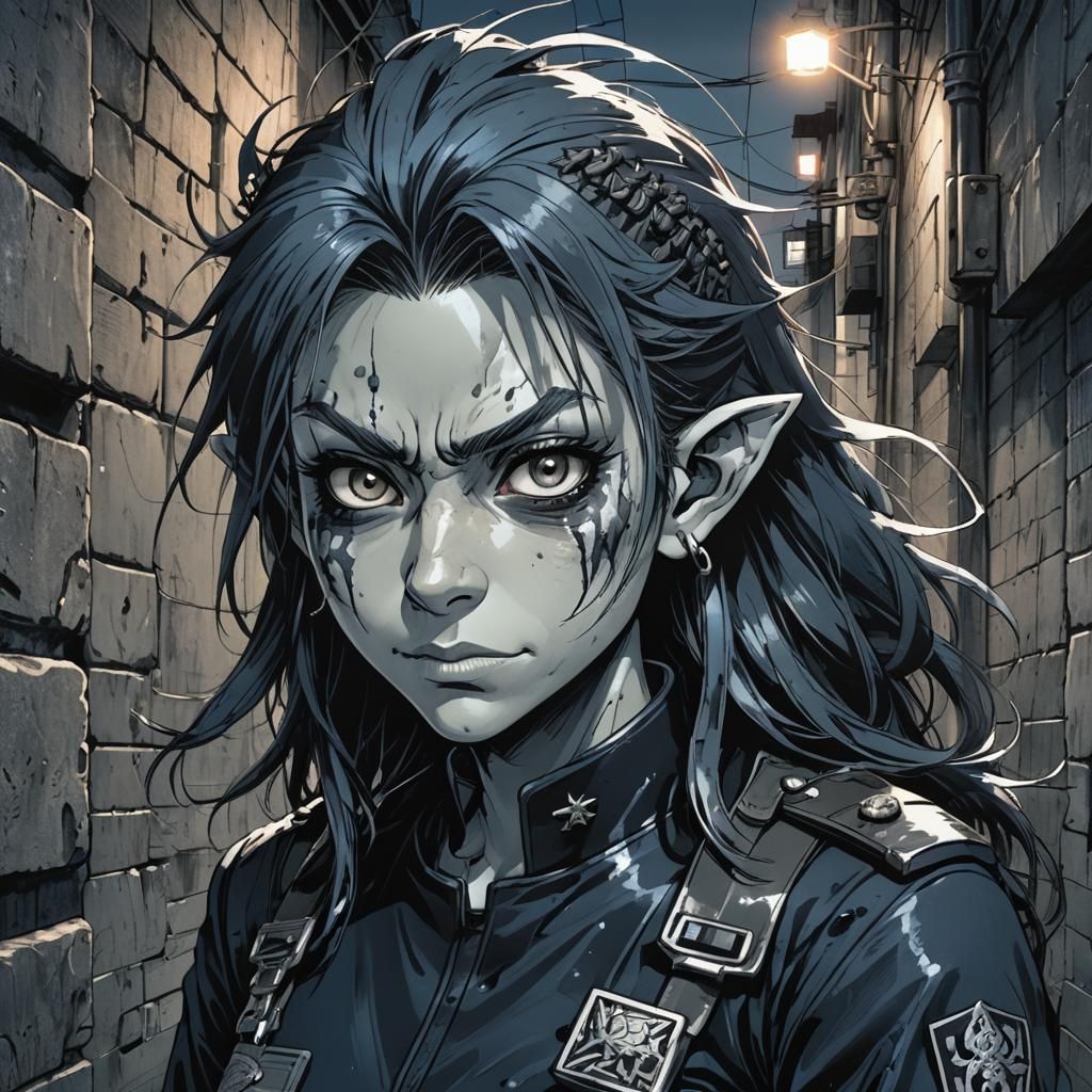 Female Troll in Military Attire: Manga Scan Portrait