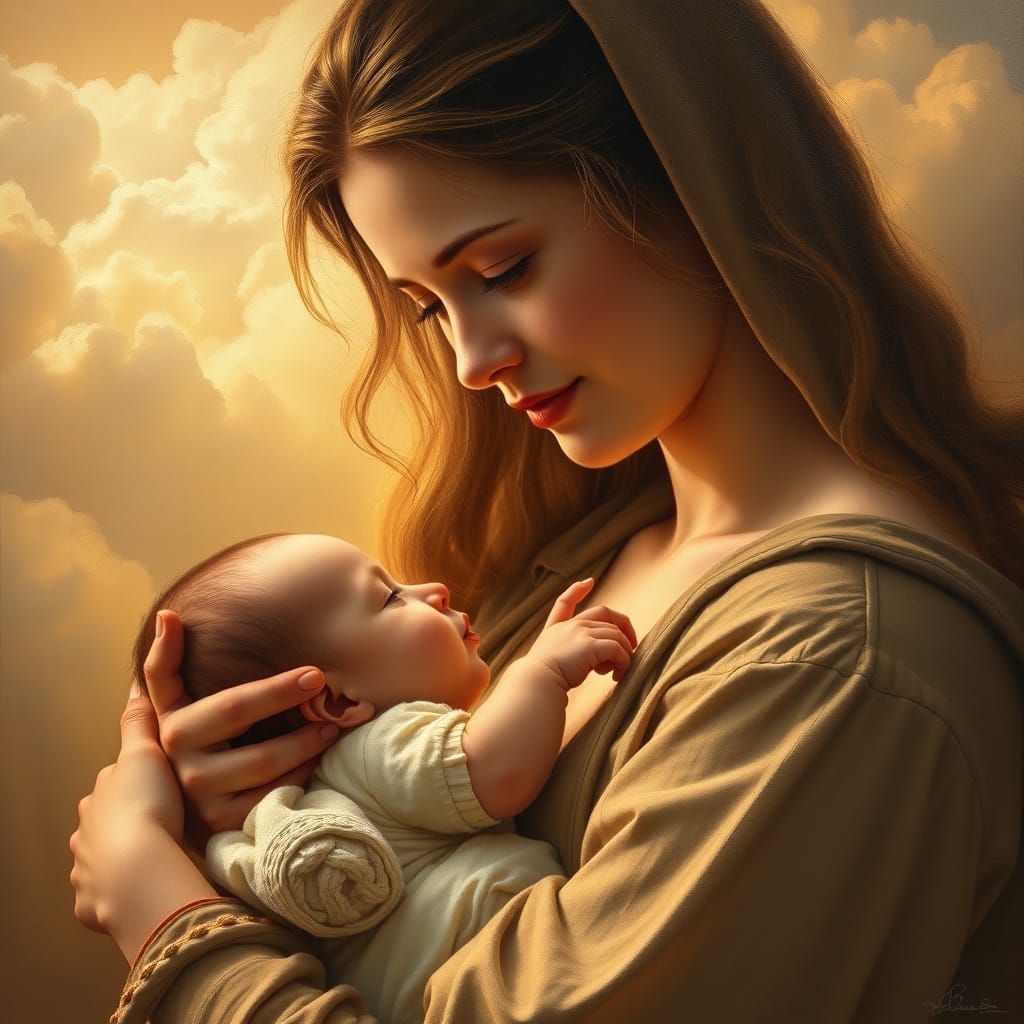 Mother's Tender Love in Golden Light