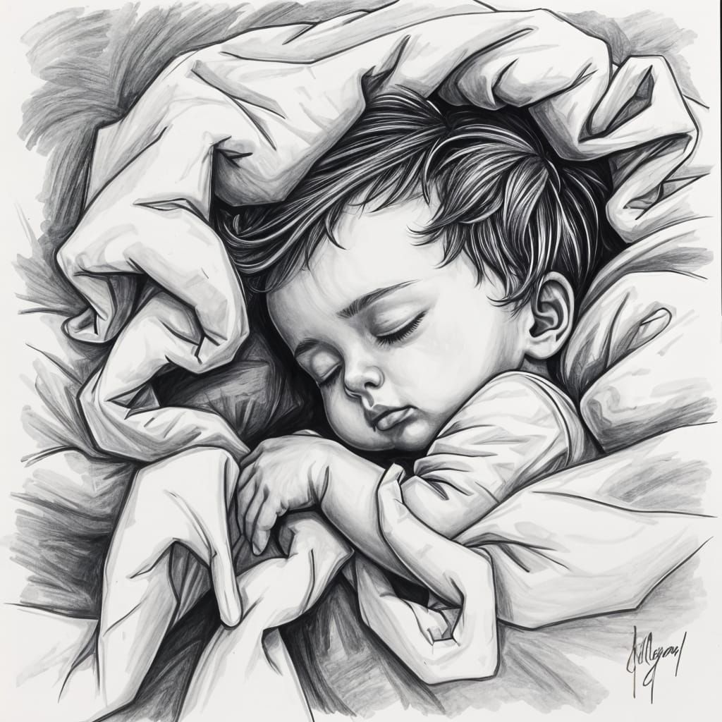 Dreamy Charcoal Portrait of a Sleeping Child