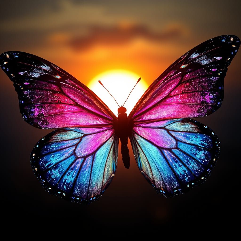 Mystical Sparkling Butterfly Wings at Sunset to Night