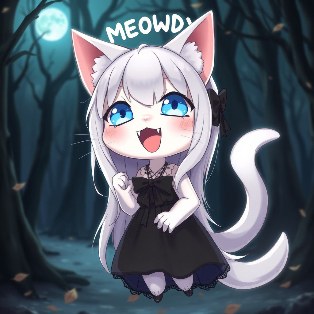 Cute Anime Catgirl Ghost in Haunted Woods