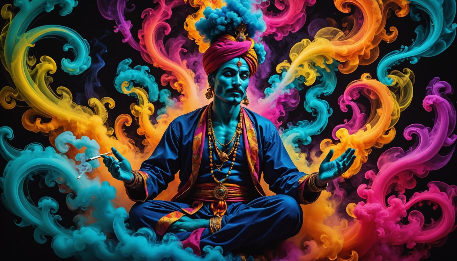 Surreal Genie Unleashed in Swirling Colors