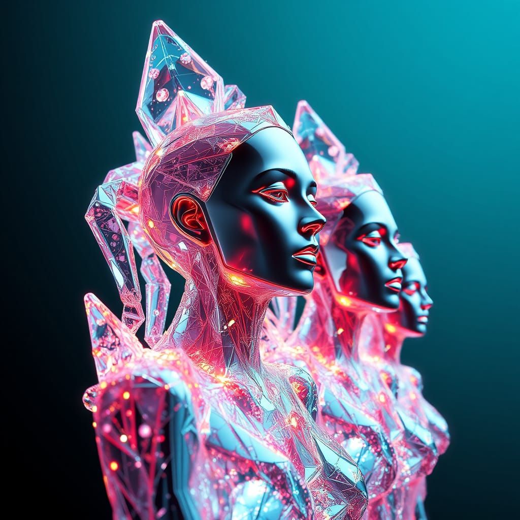 Futuristic Human Crystal Forms in 3D Digital Art
