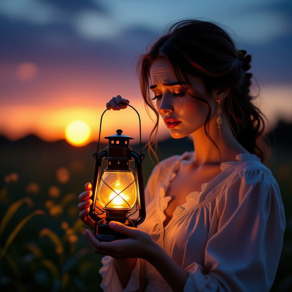 Crying Woman with Lantern in Renaissance Style