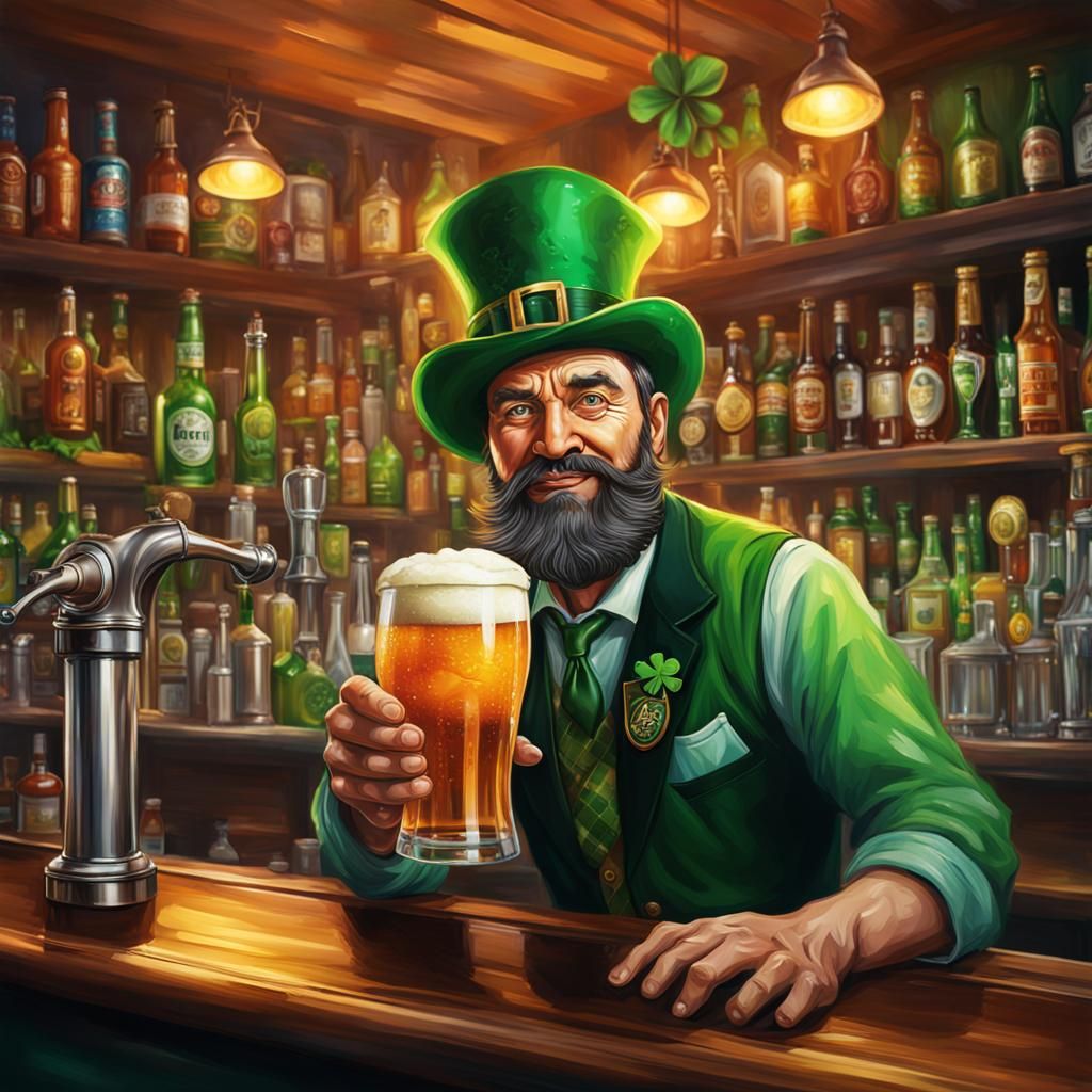 St. Patrick's Day Bartender in Hyperrealistic Style