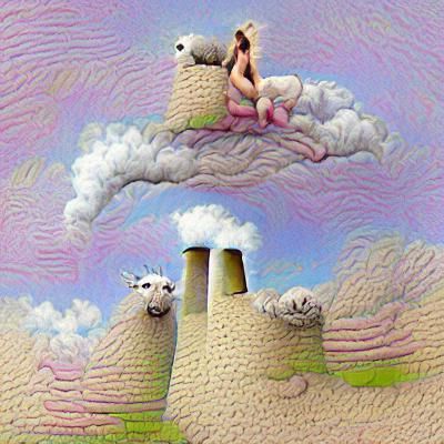 Surreal Sheep Bikini Chimney AI Image
