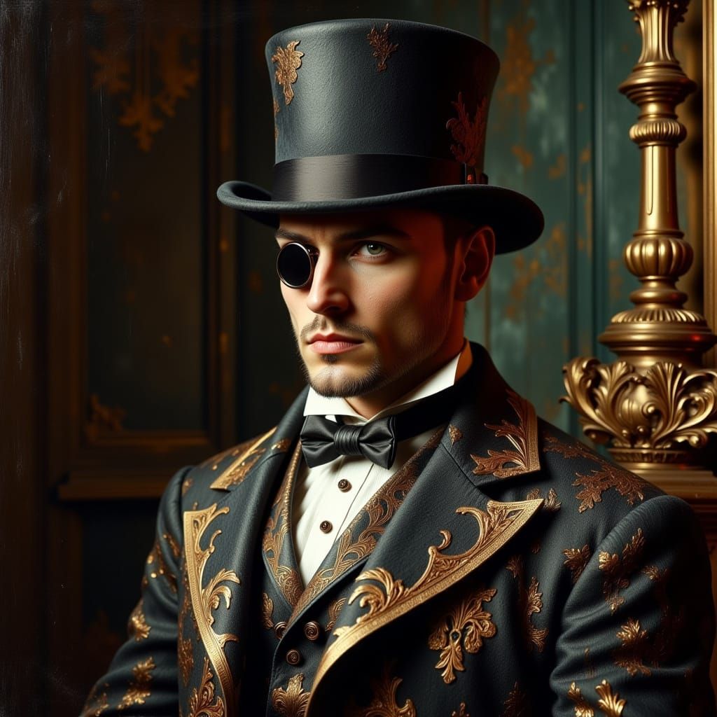 Victorian Gentleman with Eye Patch as Impasto Painting