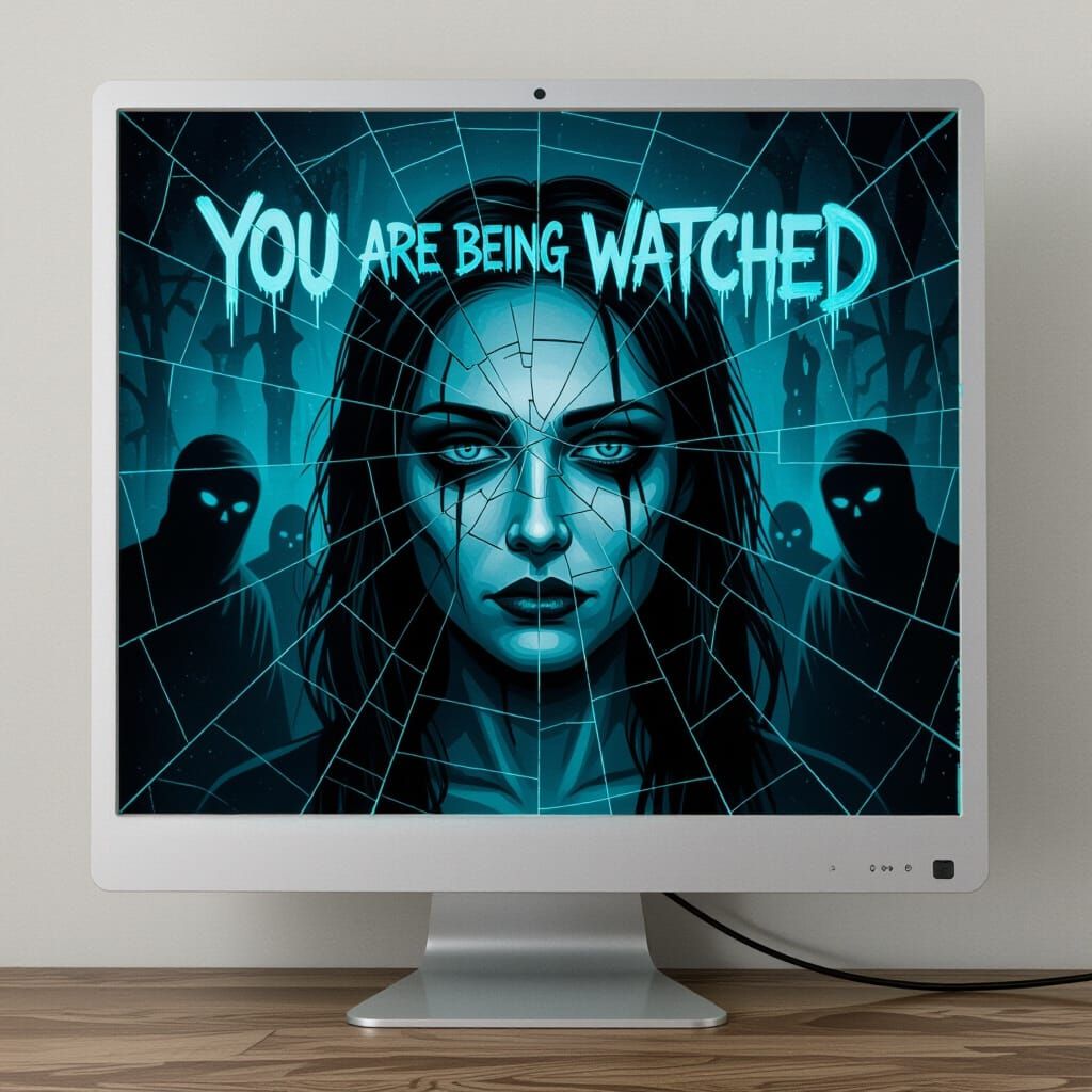 Distorted Face on Cracked Screen in Ominous Digital Art