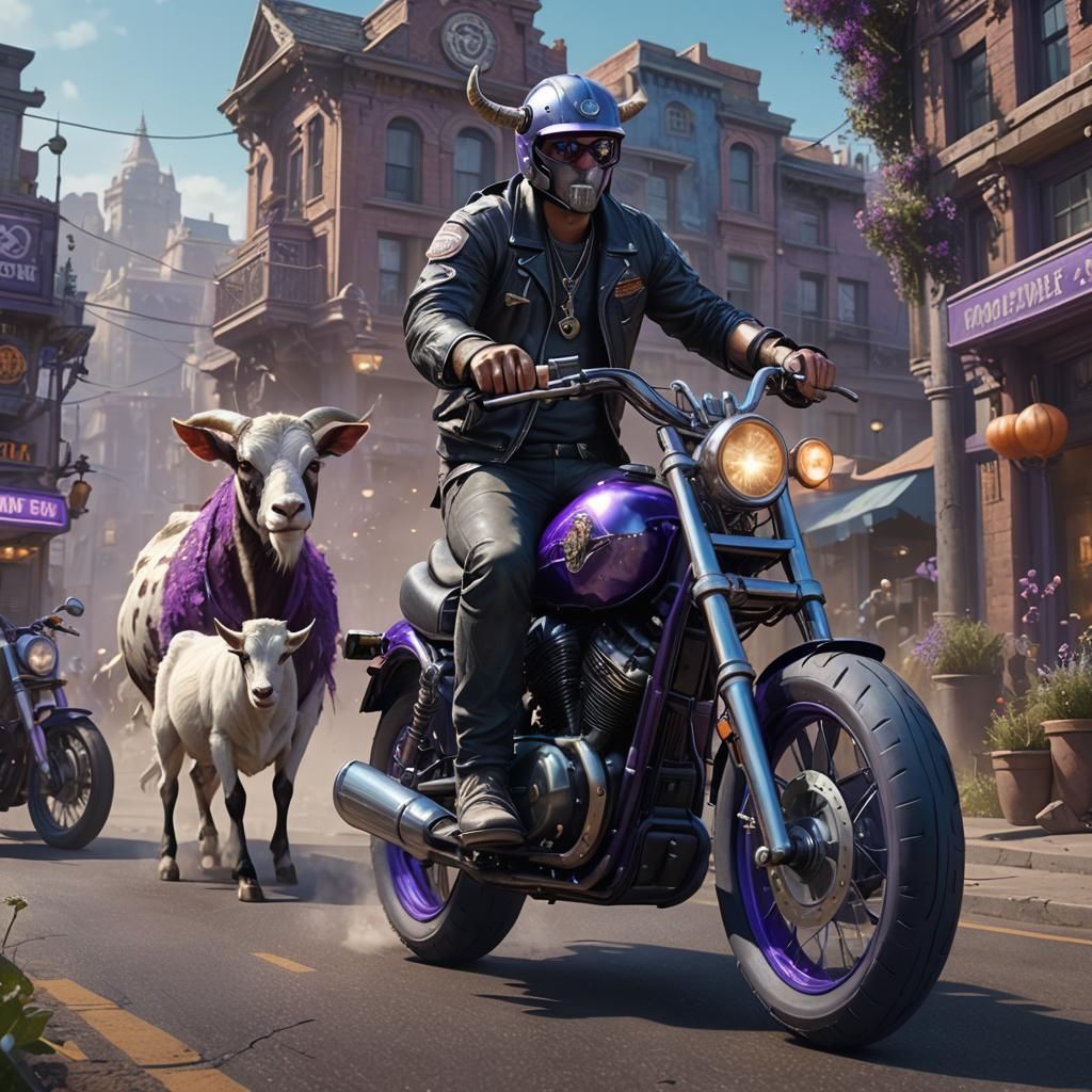 Fantastical Harley Davidson with Goat and Cow