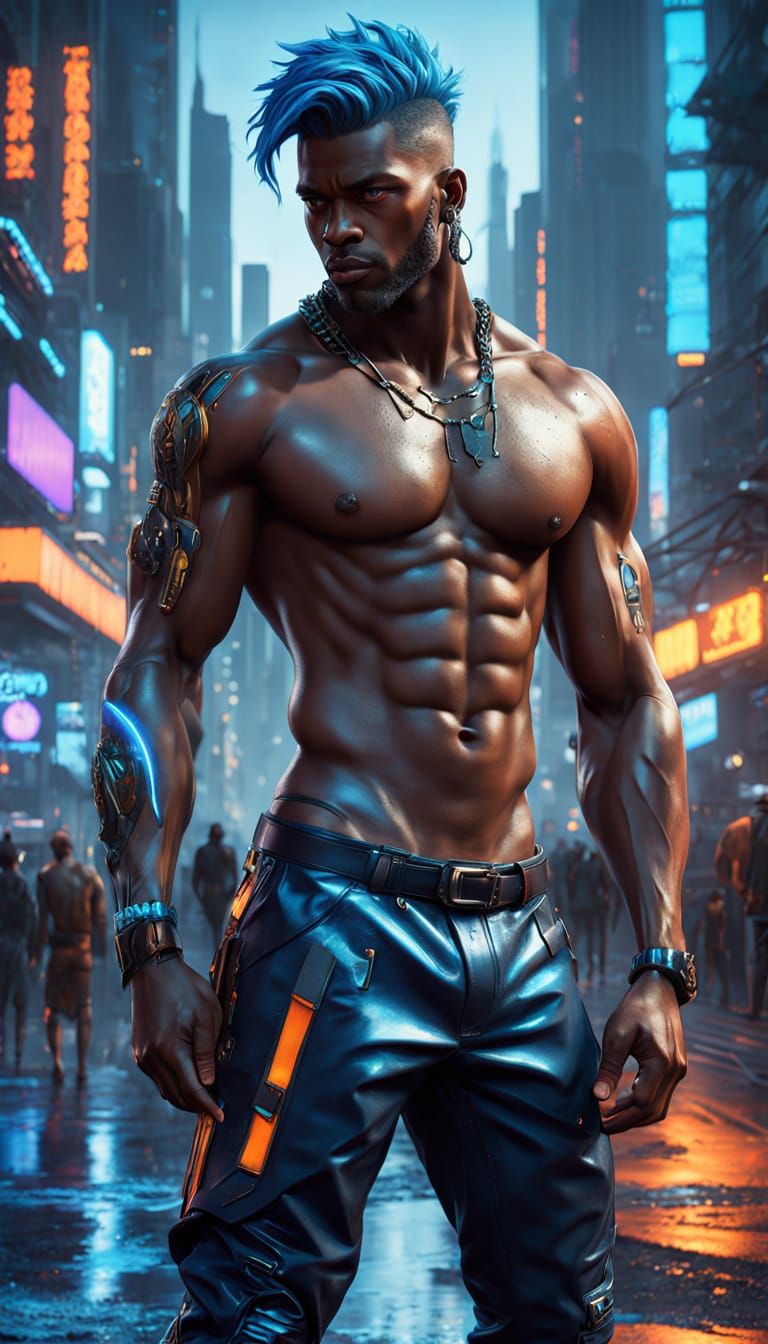 Cyberpunk Hero in Neon Cityscape