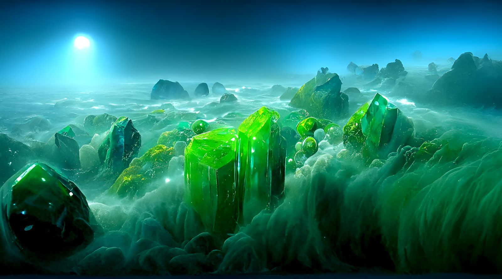 Green Ocean Sparkling with Precious Gems