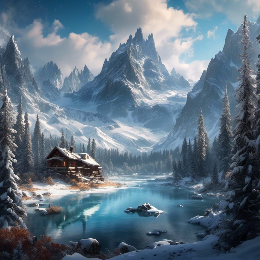 Winter Cabin Retreat in Snowy Mountains