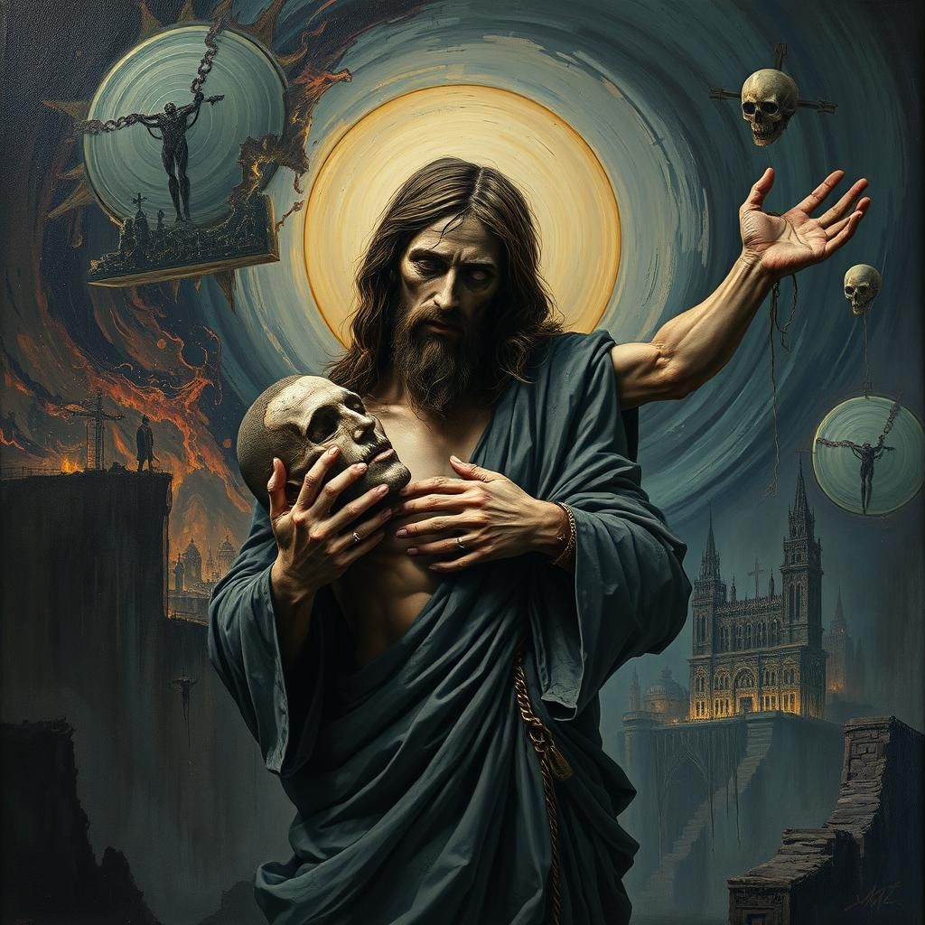 Beheaded Jesus Christ in Dystopian Surrealism