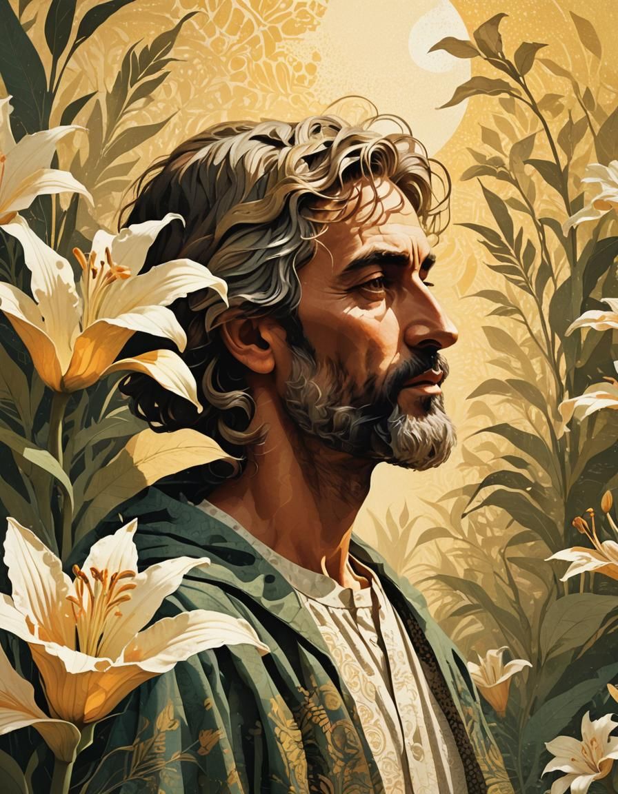 Saint Joseph Halftone Illustration in Mixed Media Collage