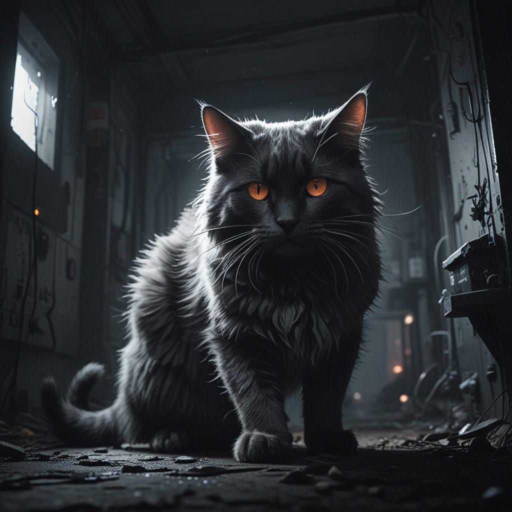 Mysterious Dark Cat Illuminated by Moonlit Glow