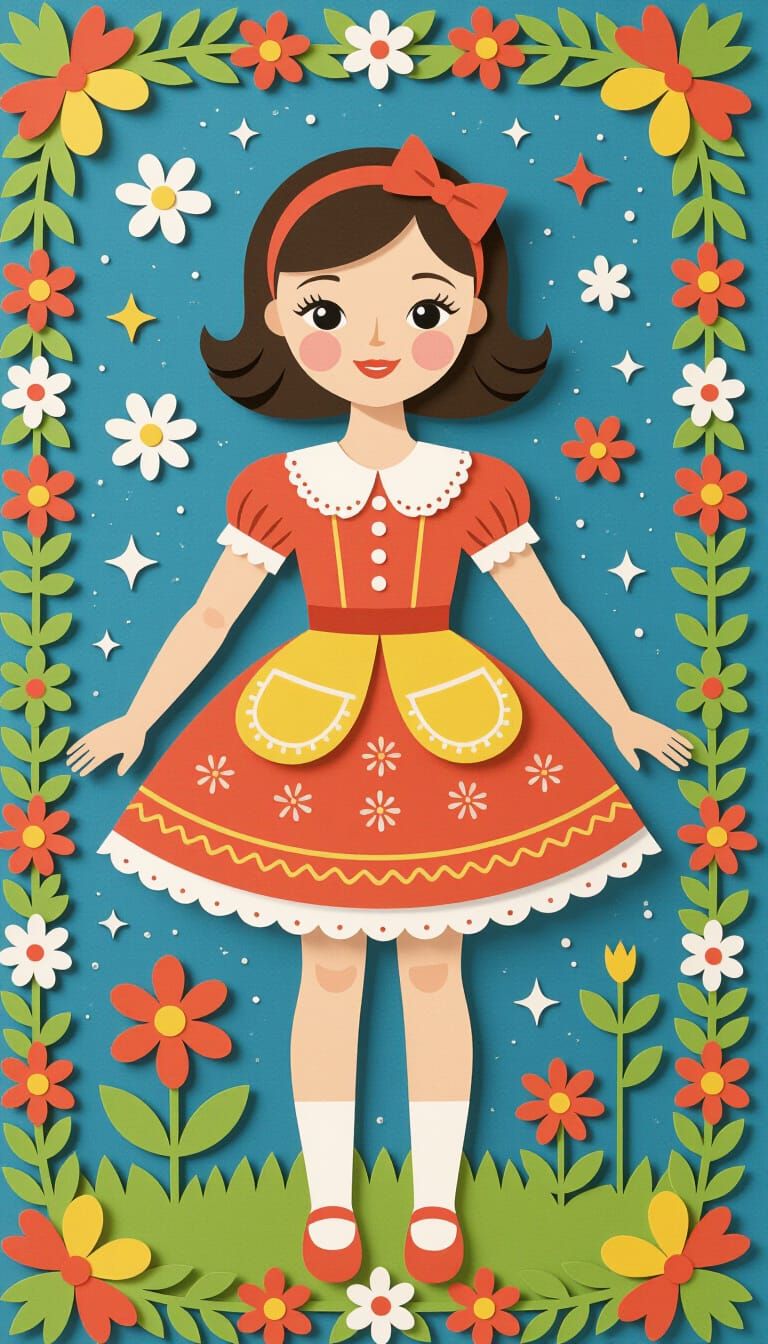 Charming Flat Paper Cutout Doll