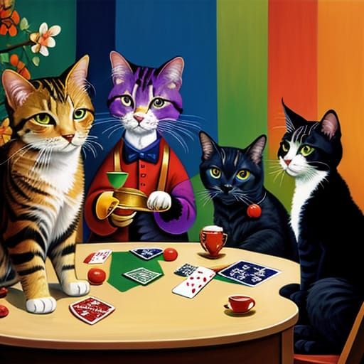 Fauvist Cats in a Vibrant Poker Game