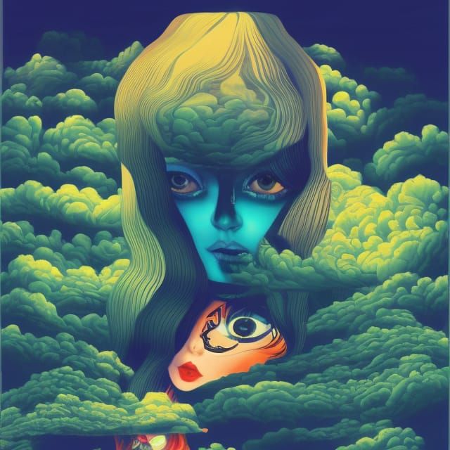 Trippy Victorian Village Optical Illusion in Digital Art