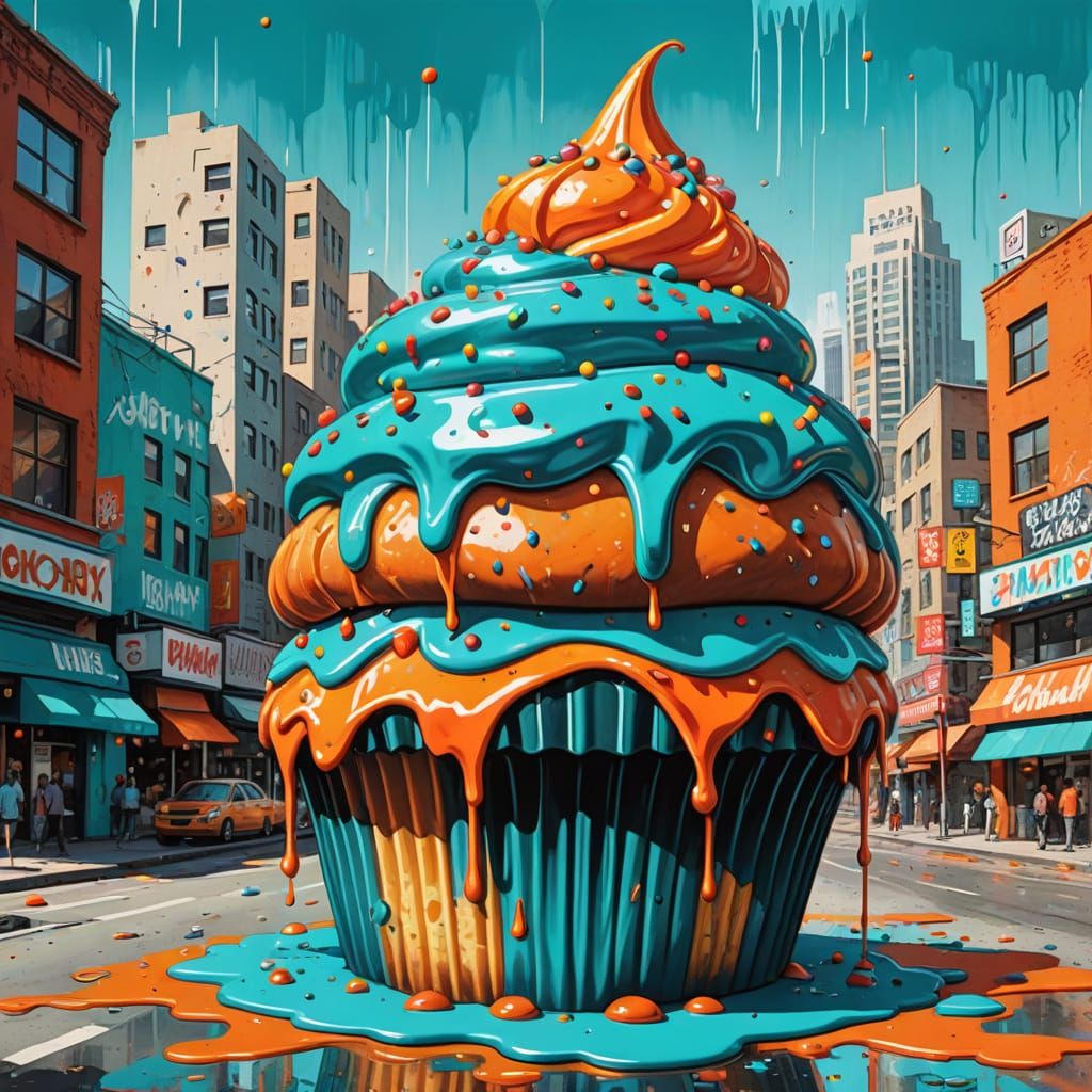 Giant Cupcake Parade in Pop Art Style