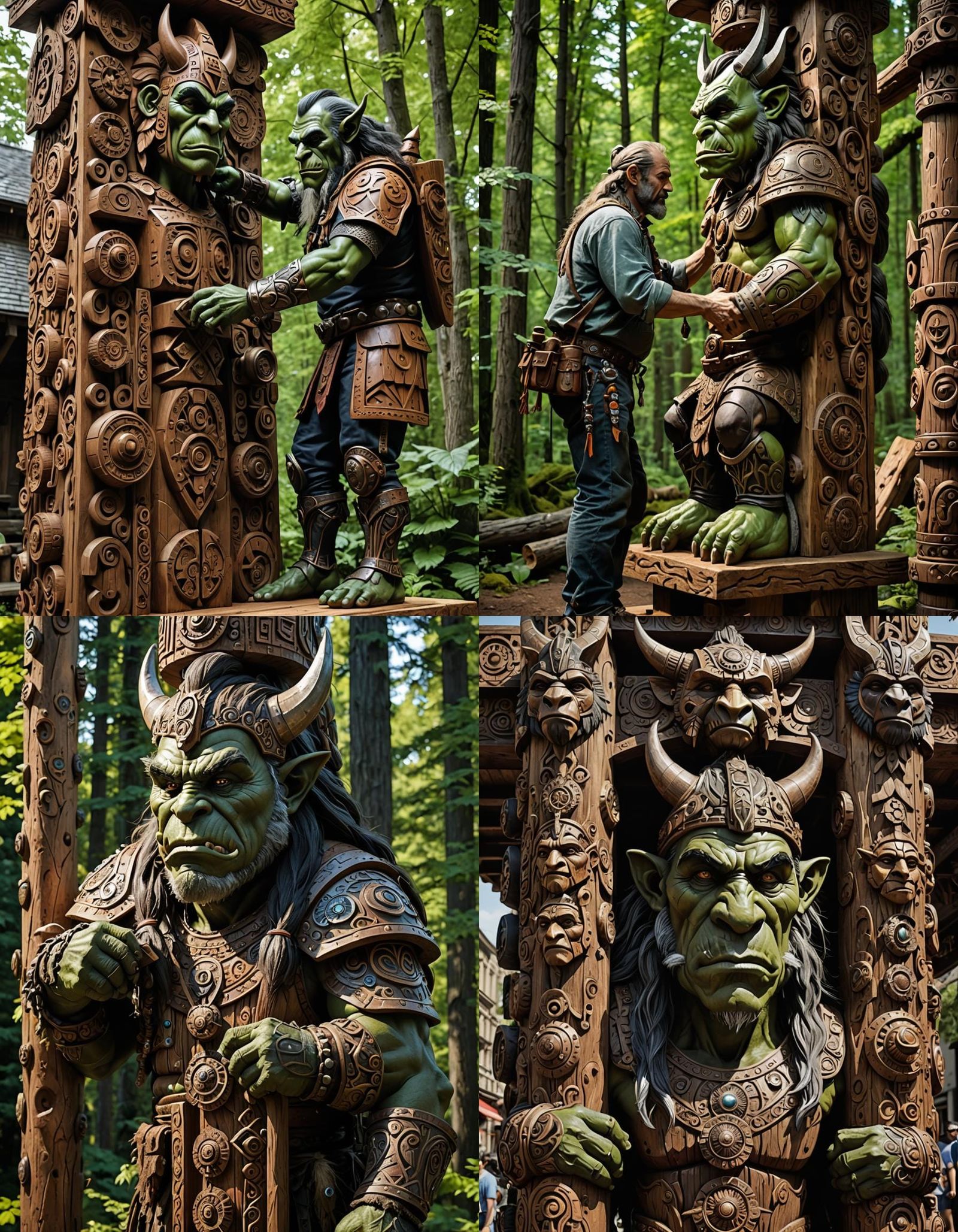 Orcish Sculptor Carving a Totem Pole
