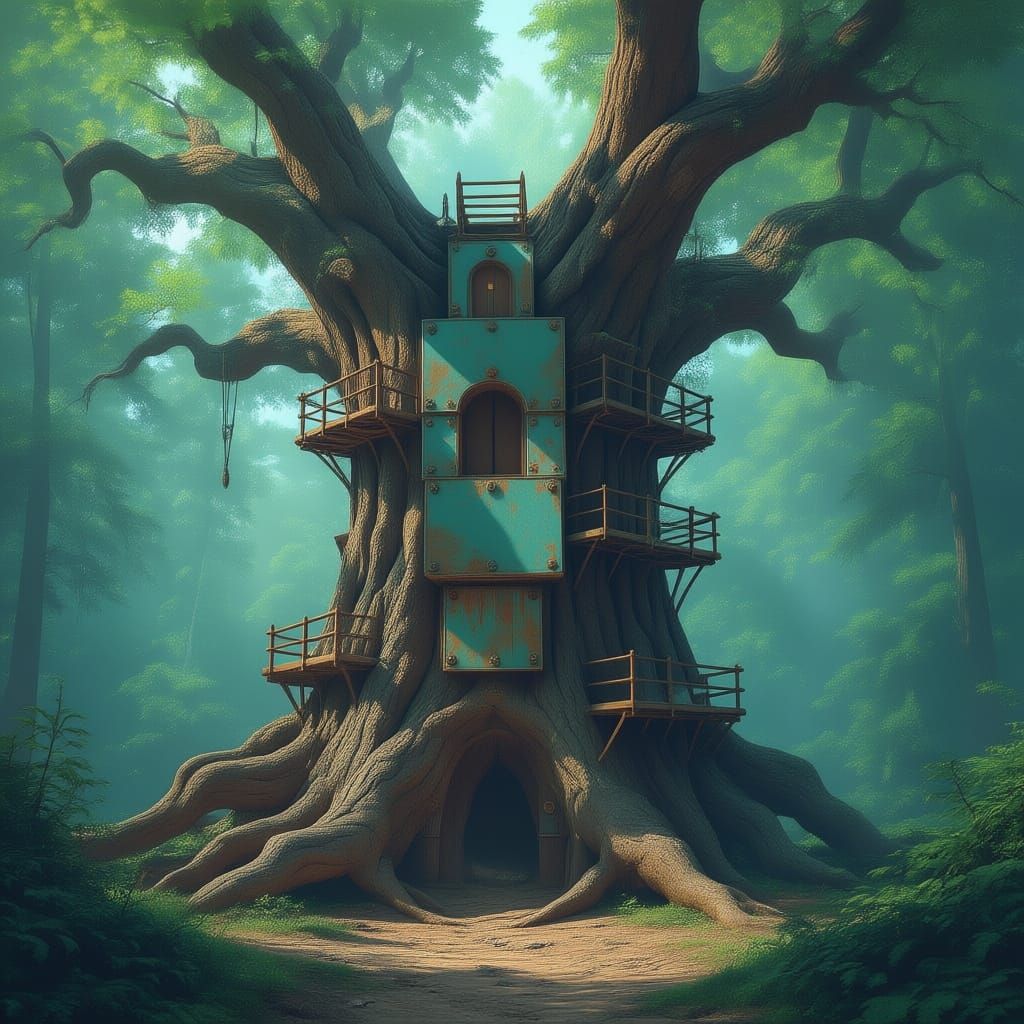 Ancient Forest Tree Fortress in Fantasy Style