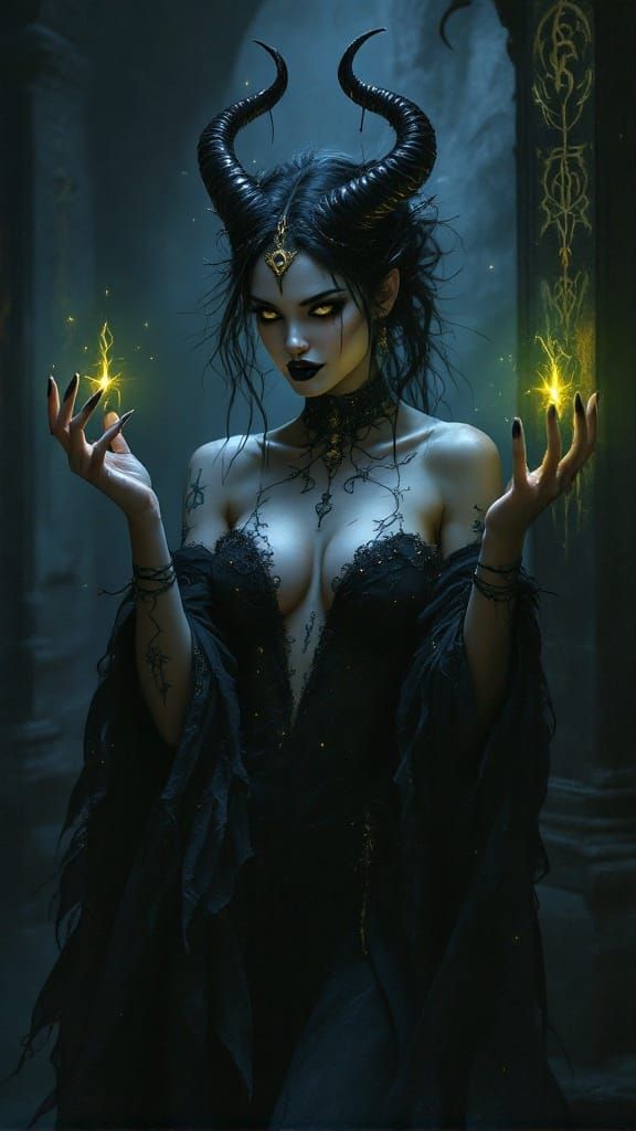 Mysterious Demoness in Dark, Gothic Fantasy
