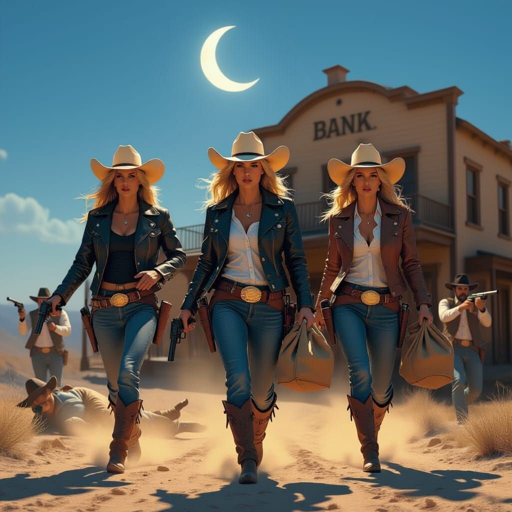 Cowgirl Bank Robbery at Midnight