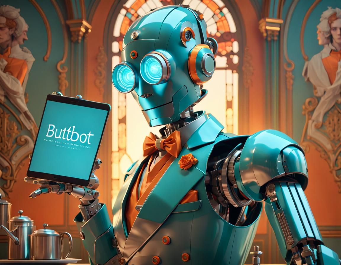 Robot Butler Advertisement in Hyperdetailed Digital Art