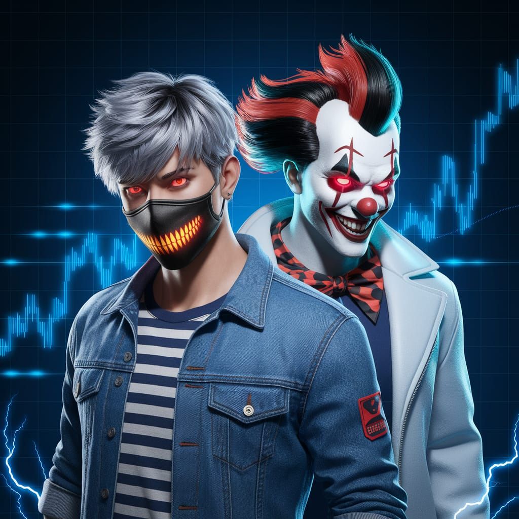 High-Energy Gaming Banner with Anime and Clown Characters