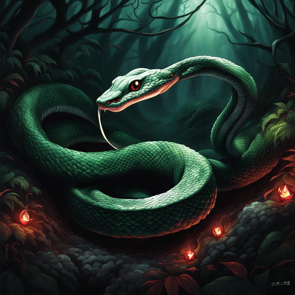 Scary Snake in Anime Style