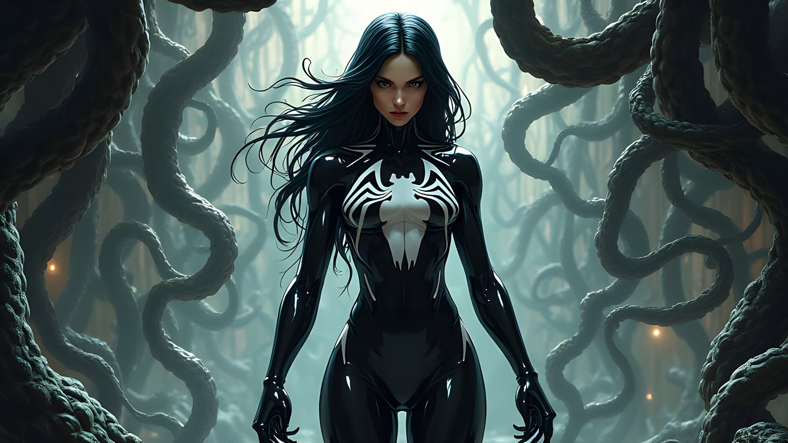 Surreal She Venom Emerges from Hive in Latex Suit