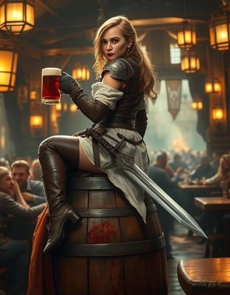 Female Adventurer in Tavern: Fantasy Illustration