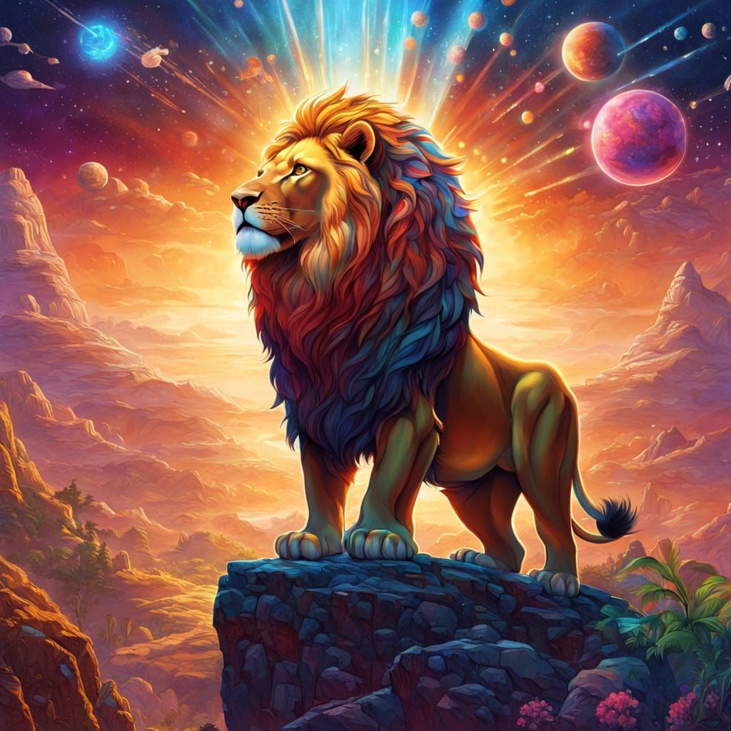 Lion Overlooking Savanna in Pixar-Inspired 3D Art