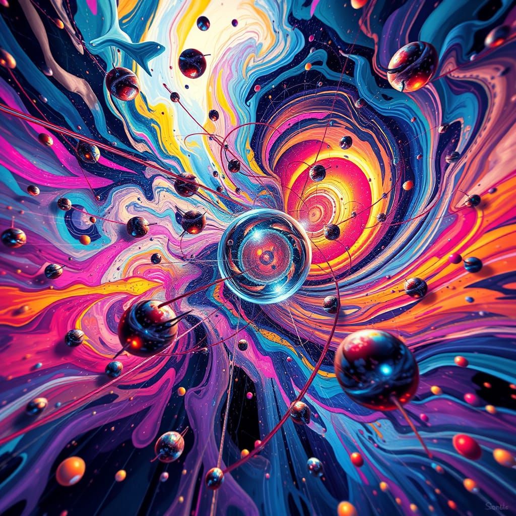 Vibrant Quantum Realm in Escher-Inspired Dreamscapes