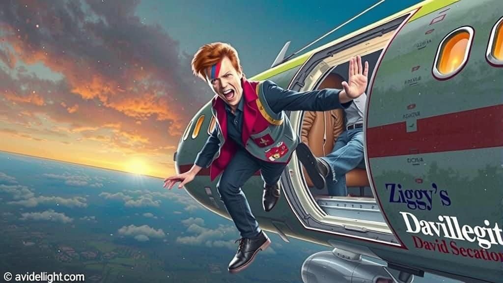 David Bowie as Ziggy Stardust Falls from Airplane